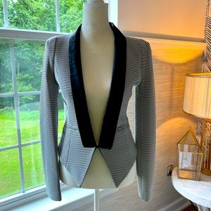 Arc & Co. Black and White Tailored Blazer with Faux Leather Collar